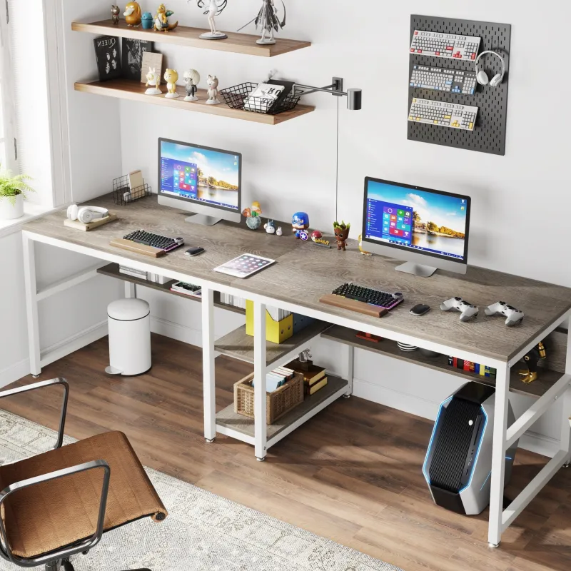 Tribesigns Desks*Two Person Desk, 78.7" Computer Double Desk with Bookshelf