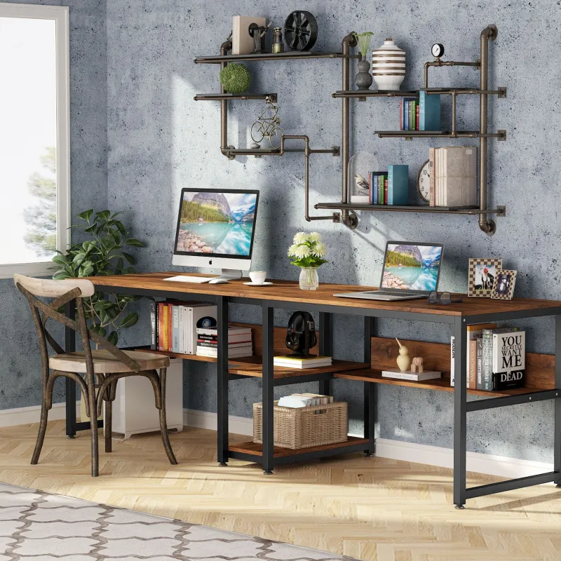 Tribesigns Desks*Two Person Desk, 78.7" Computer Double Desk with Bookshelf
