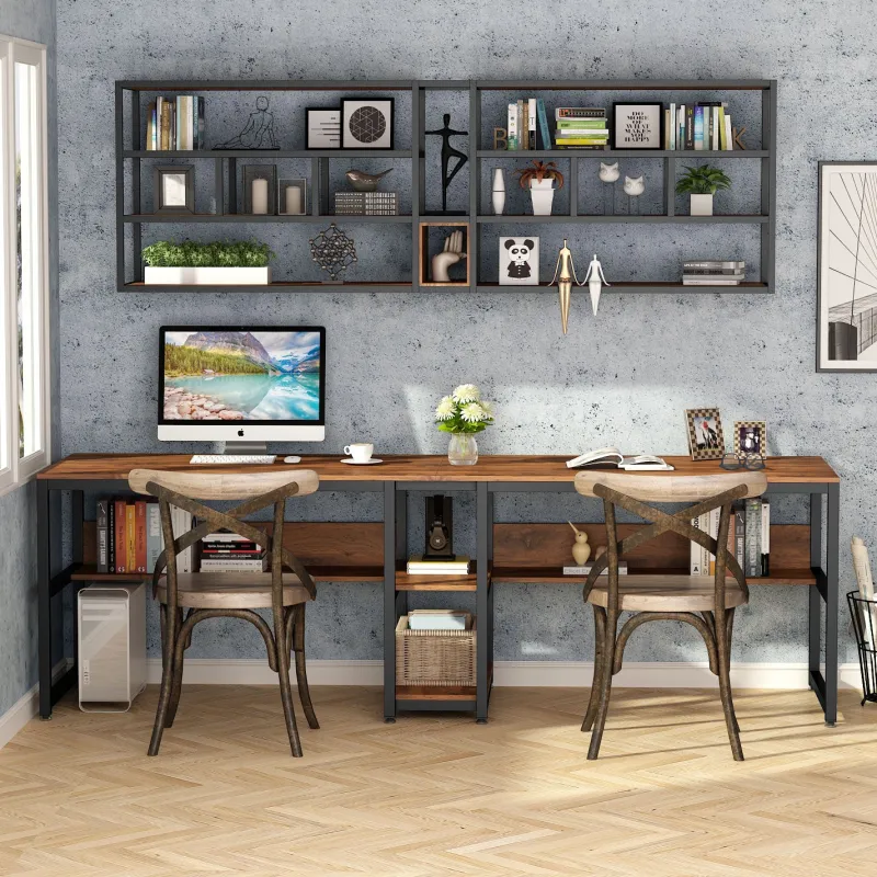 Tribesigns Desks*Two Person Desk, 78.7" Computer Double Desk with Bookshelf