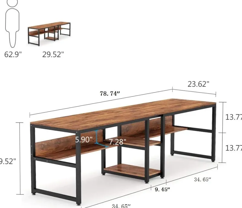 Tribesigns Desks*Two Person Desk, 78.7" Computer Double Desk with Bookshelf