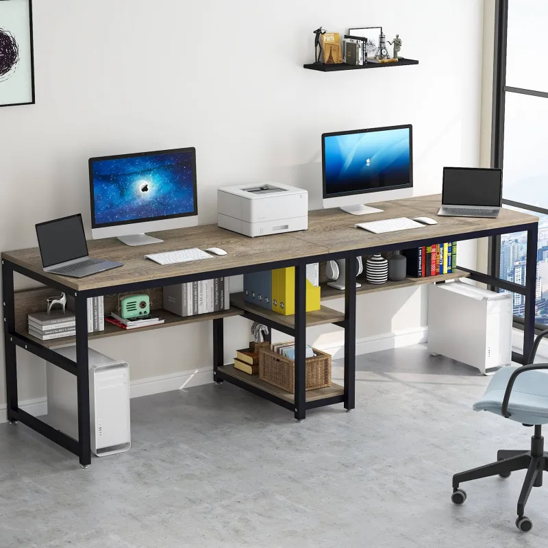 Tribesigns Desks*Two Person Desk, 78.7" Computer Double Desk with Bookshelf