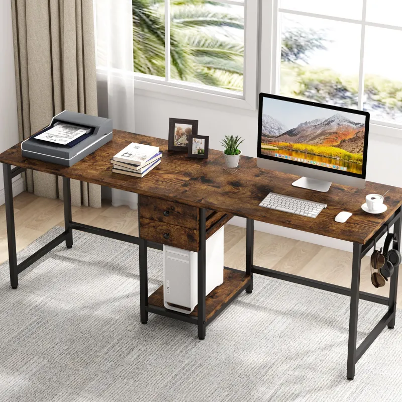 Tribesigns Desks*Two Person Desk, 78’’ Double Computer Desk with Drawers