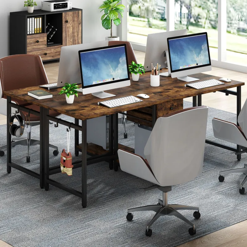 Tribesigns Desks*Two Person Desk, 78’’ Double Computer Desk with Drawers