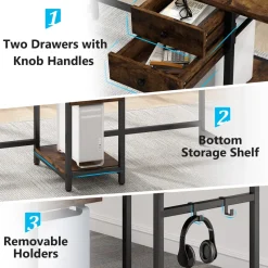 Tribesigns Desks*Two Person Desk, 78’’ Double Computer Desk with Drawers