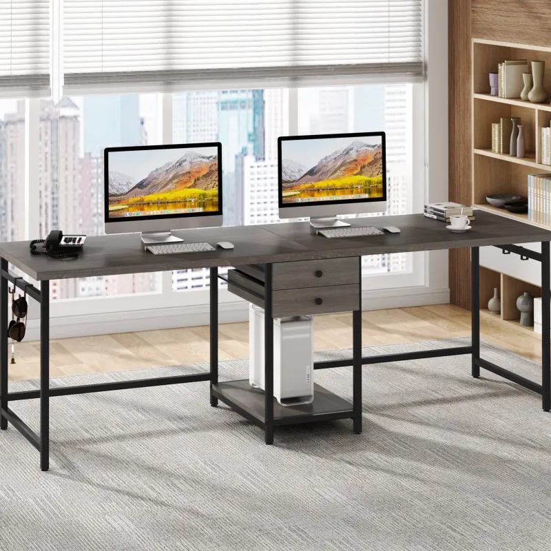 Tribesigns Desks*Two Person Desk, 78’’ Double Computer Desk with Drawers