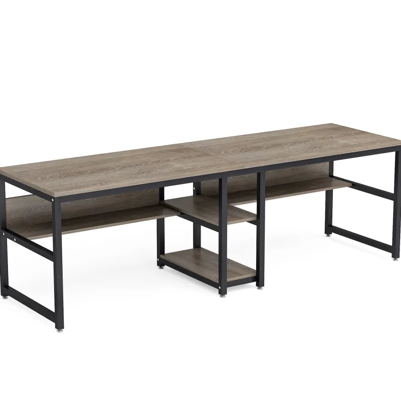 Tribesigns Desks*Two Person Desk, Computer Desk Double Workstation with Shelves