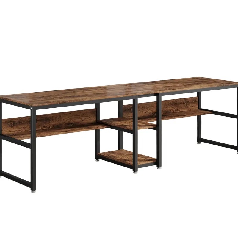 Tribesigns Desks*Two Person Desk, Computer Desk Double Workstation with Shelves