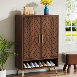 Tribesigns Shoe Racks & Cabinets|Shoe Racks & Cabinets*Walnut Shoe Cabinet, 6-Tier Wooden Shoe Organizer with Adjustable Shelves