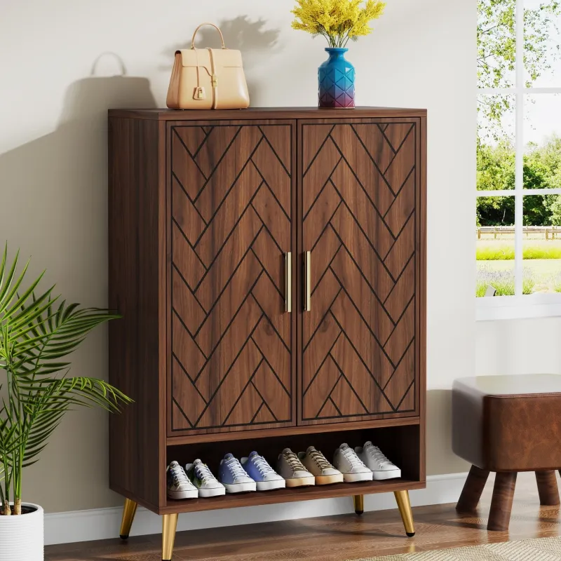 Tribesigns Shoe Racks & Cabinets|Shoe Racks & Cabinets*Walnut Shoe Cabinet, 6-Tier Wooden Shoe Organizer with Adjustable Shelves