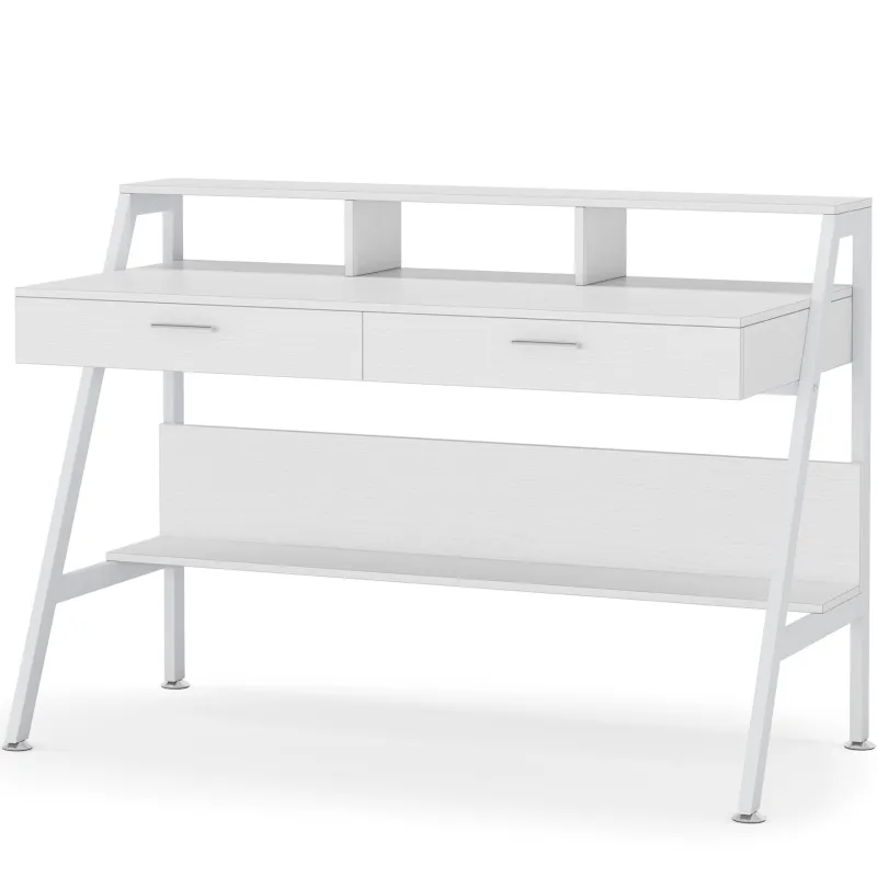 Tribesigns Desks*White Computer Desk, 47" Writing Desk with Storage Shelf & Drawers