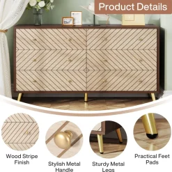Tribesigns Chests Of Drawers*Wood 6 Drawer Chest, Storage Cabinet Dresser with Metal Legs