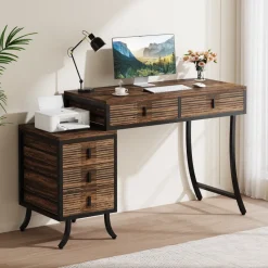 Tribesigns Desks*Wood Computer Desk, 55" Home Office Desk with Drawer Cabinet
