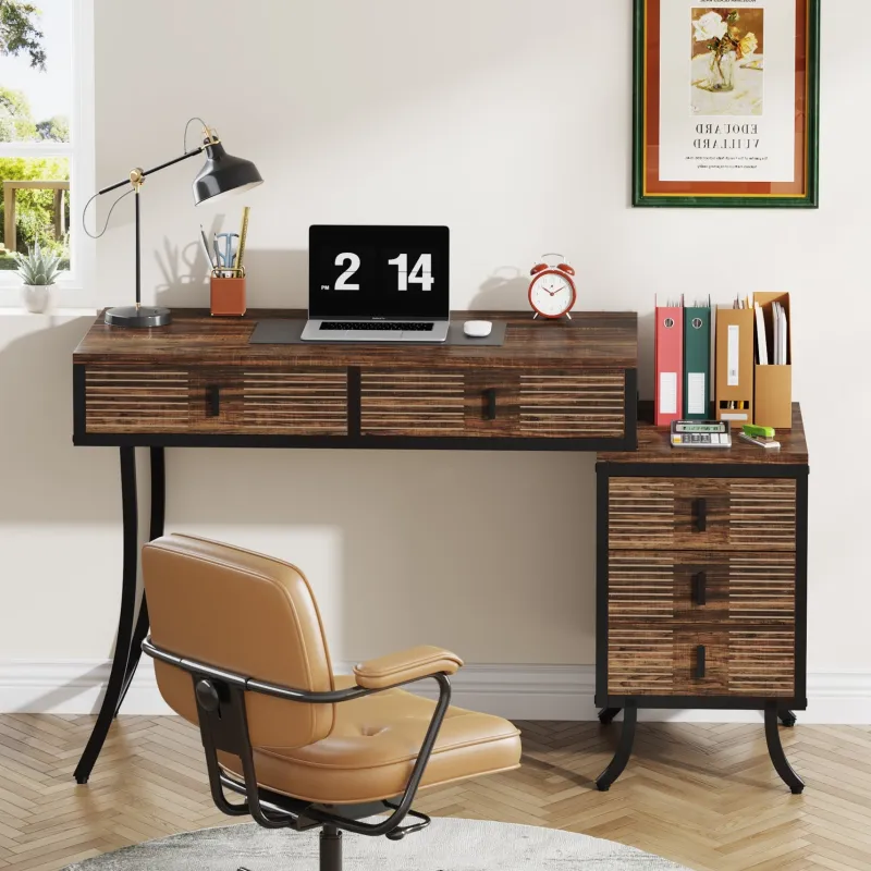 Tribesigns Desks*Wood Computer Desk, 55" Home Office Desk with Drawer Cabinet