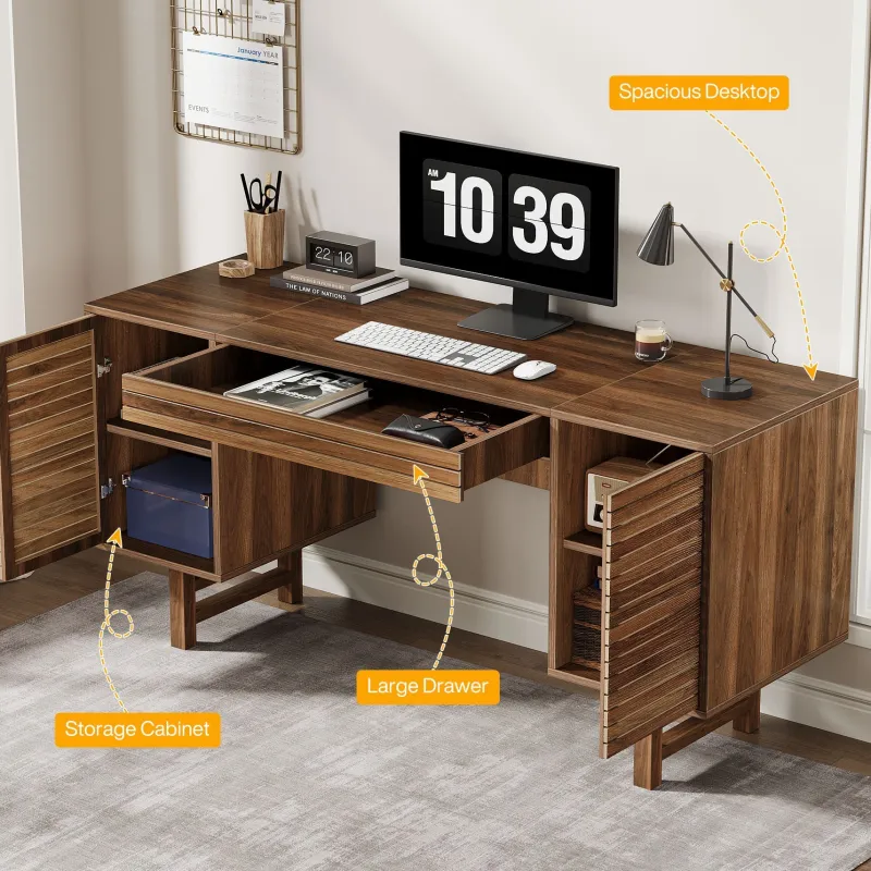Tribesigns Desks*Wood Computer Desk, 59" Home Office Desk with Drawers