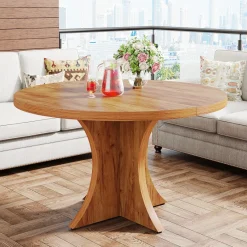 Tribesigns Dining Tables*Wood Dining Table, 47.24 Inches Round Kitchen Table for 4-6
