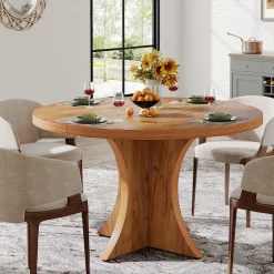 Tribesigns Dining Tables*Wood Dining Table, 47.24 Inches Round Kitchen Table for 4-6