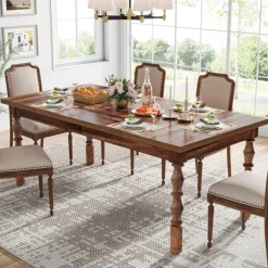 Tribesigns Dining Tables*Wood Dining Table, 62” Large Kitchen Table with Carved Turned Legs for 4-6 People