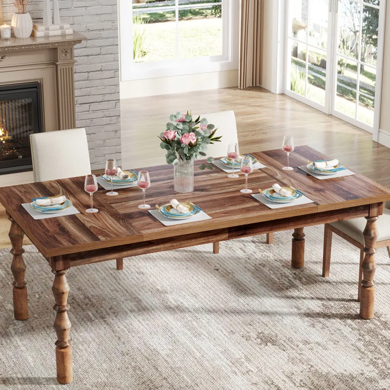 Tribesigns Dining Tables*Wood Dining Table, 62” Large Kitchen Table with Carved Turned Legs for 4-6 People