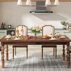 Tribesigns Dining Tables*Wood Dining Table, 62” Large Kitchen Table with Carved Turned Legs for 4-6 People