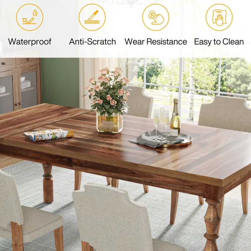 Tribesigns Dining Tables*Wood Dining Table, 62” Large Kitchen Table with Carved Turned Legs for 4-6 People