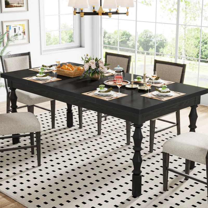 Tribesigns Dining Tables*Wood Dining Table, 62” Large Kitchen Table with Carved Turned Legs for 4-6 People