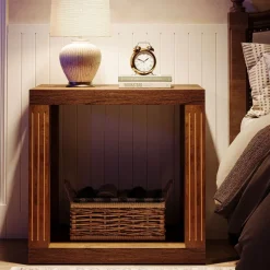 Tribesigns End & Side Tables*Wood End Table, 2 - Tier Farmhouse Side Table with Storage Shelf