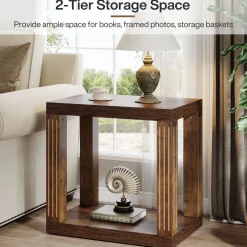 Tribesigns End & Side Tables*Wood End Table, 2 - Tier Farmhouse Side Table with Storage Shelf