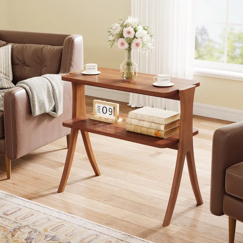 Tribesigns End & Side Tables*Wood End Table, Farmhouse Side Table with 2 - Tier Storage Shelf
