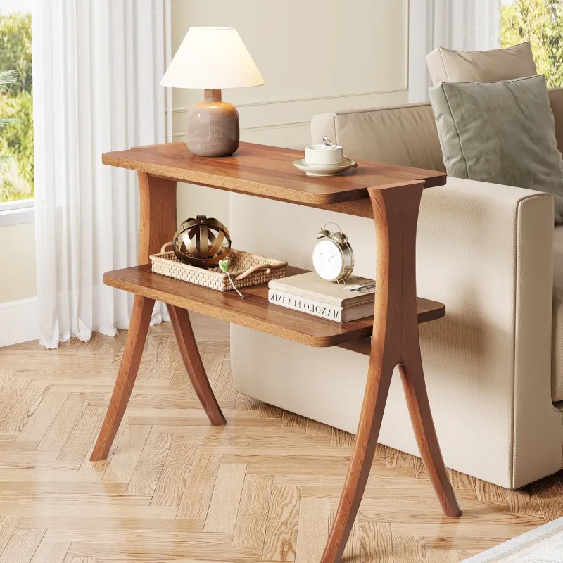 Tribesigns End & Side Tables*Wood End Table, Farmhouse Side Table with 2 - Tier Storage Shelf