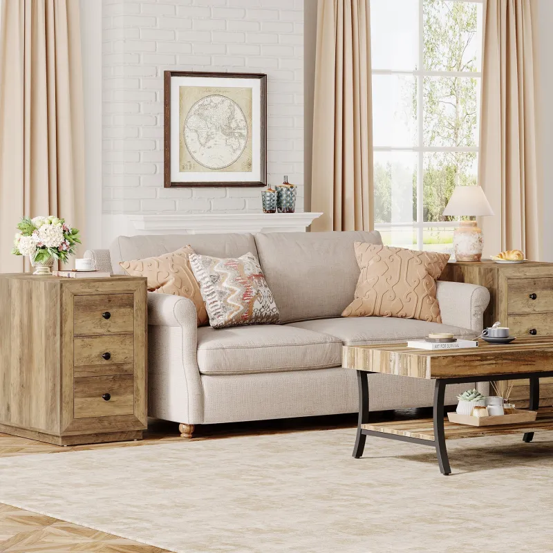 Tribesigns End & Side Tables*Wood End Table, Farmhouse 3 - Drawer Sofa Side Table Nightstand