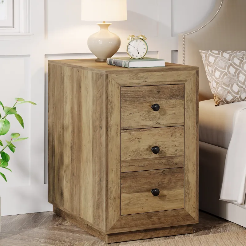 Tribesigns End & Side Tables*Wood End Table, Farmhouse 3 - Drawer Sofa Side Table Nightstand