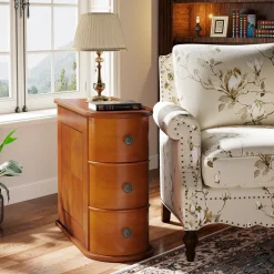 Tribesigns Nightstands*Wood End Table, Narrow Side Table Nightstand with 2 Drawers
