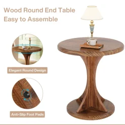 Tribesigns End & Side Tables*Wood End Table, Round Sofa Side Table Vintage Nightstand