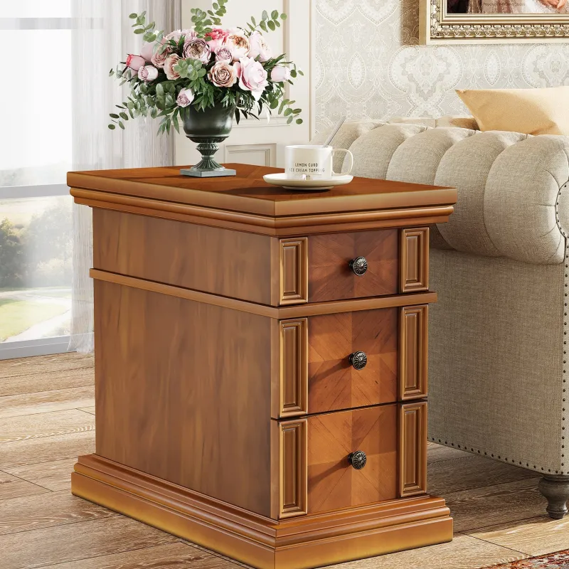 Tribesigns Nightstands*Wood End Table, Sofa Side Table Nightstand with 3 Drawers