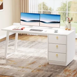 Tribesigns Desks*Wood Executive Desk,55 Inches Computer Desk with Storage Drawers