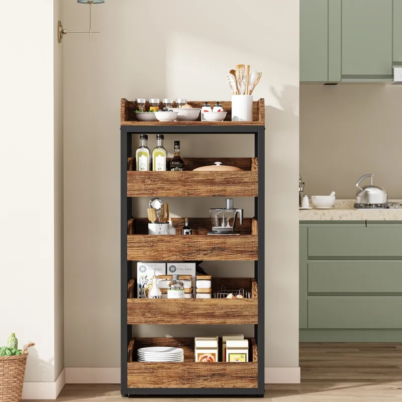Tribesigns Baker's Racks|Baker's Racks*Wood Fruit and Vegetable Storage Rack Basket Stand with 5 Drawers