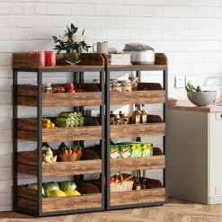 Tribesigns Baker's Racks|Baker's Racks*Wood Fruit and Vegetable Storage Rack Basket Stand with 5 Drawers