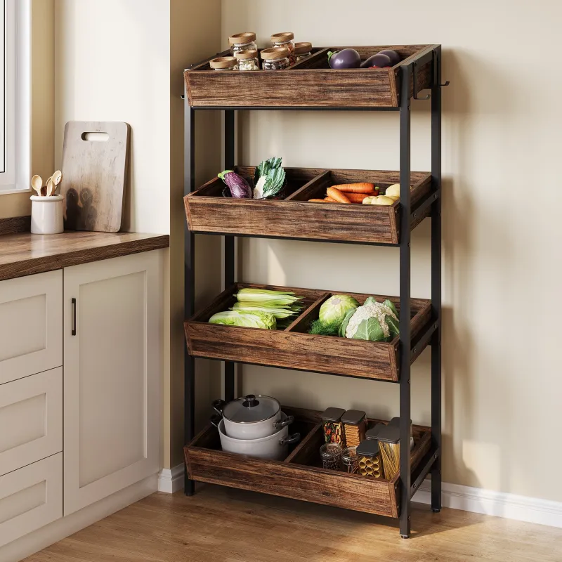 Tribesigns Baker's Racks|Baker's Racks*Wood Fruit Vegetable Storage Rack Stand, 4-Tier Storage Organizer