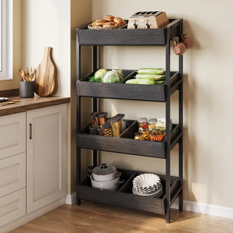 Tribesigns Baker's Racks|Baker's Racks*Wood Fruit Vegetable Storage Rack Stand, 4-Tier Storage Organizer
