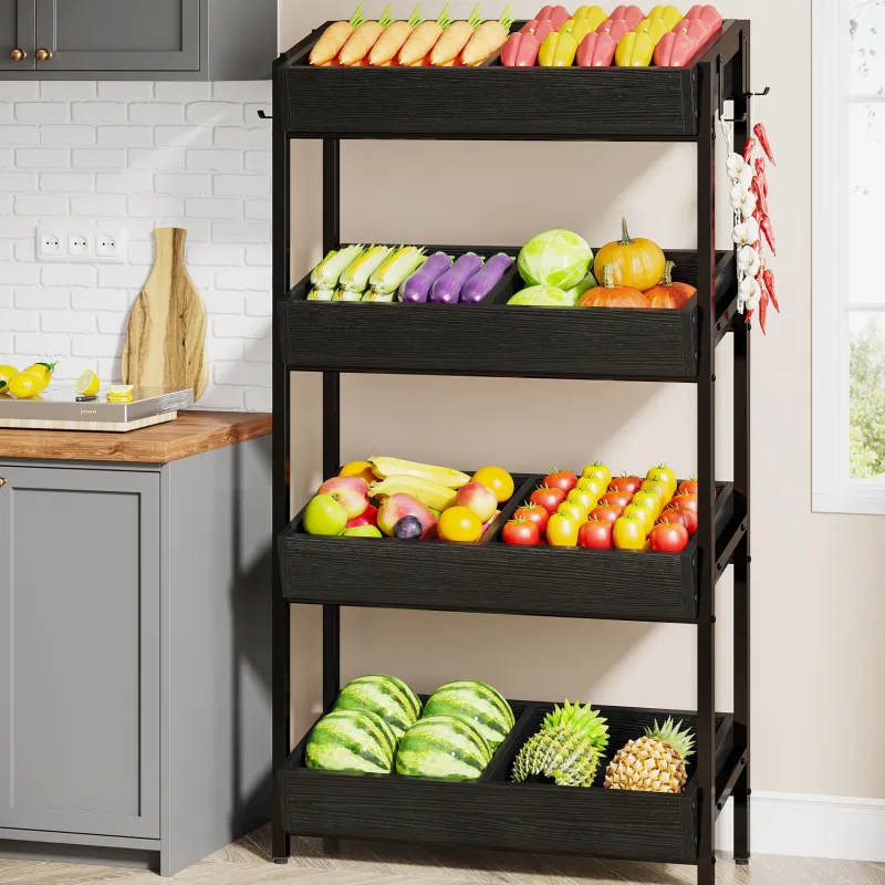 Tribesigns Baker's Racks|Baker's Racks*Wood Fruit Vegetable Storage Rack Stand, 4-Tier Storage Organizer