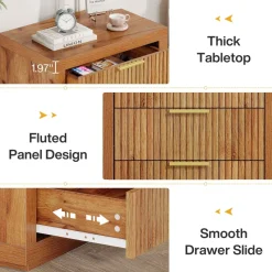 Tribesigns Nightstands*Wood Nightstand, 3 - Drawer Storage Cabinet End Table