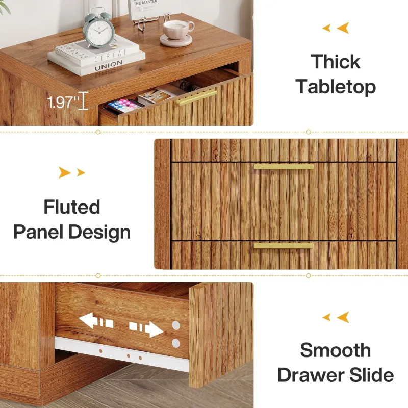 Tribesigns Nightstands*Wood Nightstand, 3 - Drawer Storage Cabinet End Table