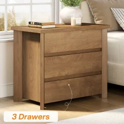 Tribesigns Nightstands*Wood Nightstand, Farmhouse Bedside Table with 3 Storage Drawers