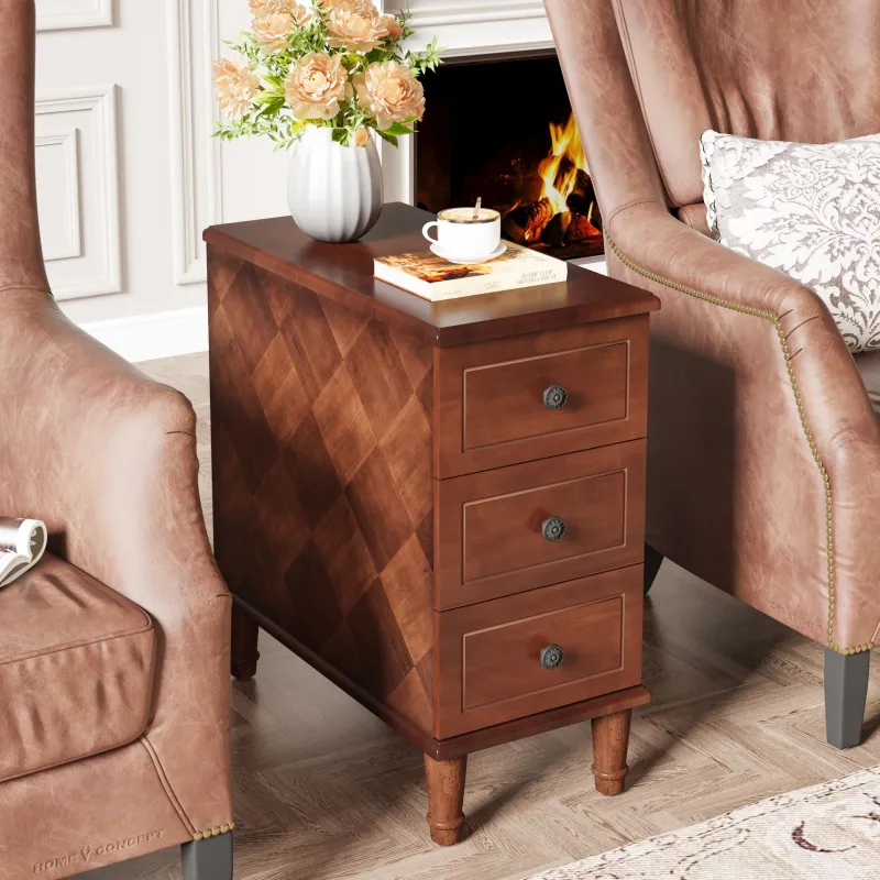 Tribesigns Nightstands*Wood Nightstand, Fully Assembled Narrow Side Table with 3 Drawers