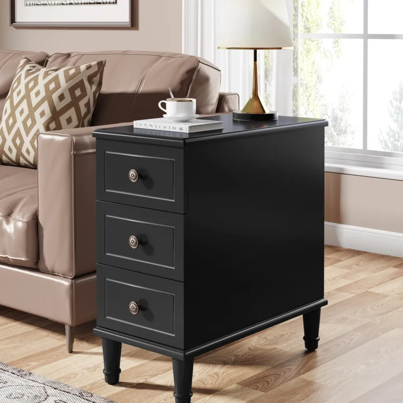 Tribesigns Nightstands*Wood Nightstand, Fully Assembled Narrow Side Table with 3 Drawers