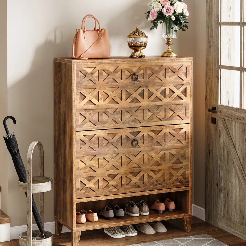 Tribesigns Shoe Racks & Cabinets|Shoe Racks & Cabinets*Wood Shoe Cabinet, Shoe Storage Organizer with 2 Flip Drawers