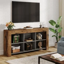 Tribesigns Console Tables|Console Tables*Wood Sofa Table, Rustic Console Table Entryway Table with 6 Storage Cubes