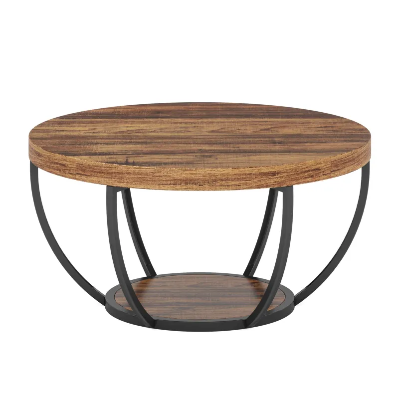 Tribesigns Coffee Tables*Wooden Coffee Table, 2-Tier Round Central Cocktail Table with Shelves