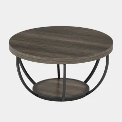 Tribesigns Coffee Tables*Wooden Coffee Table, 2-Tier Round Central Cocktail Table with Shelves