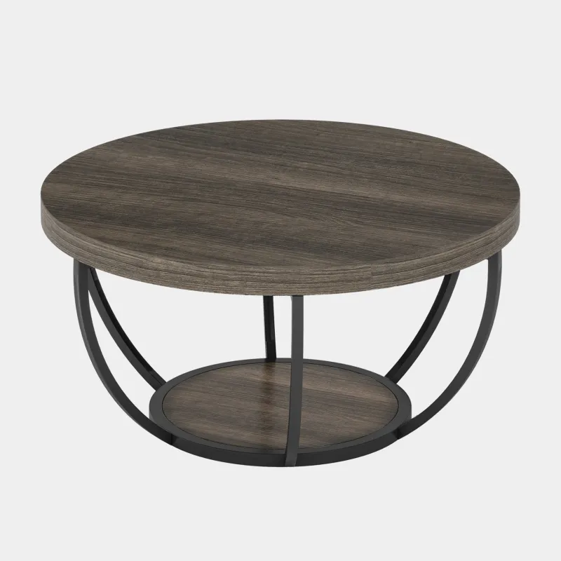 Tribesigns Coffee Tables*Wooden Coffee Table, 2-Tier Round Central Cocktail Table with Shelves